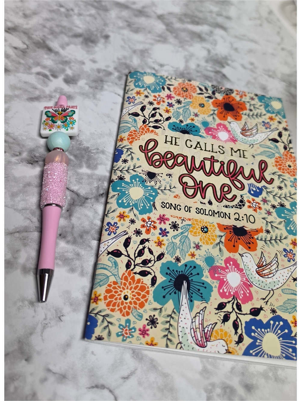Pink Glitter Ballpoint Pen with Decorative Beads